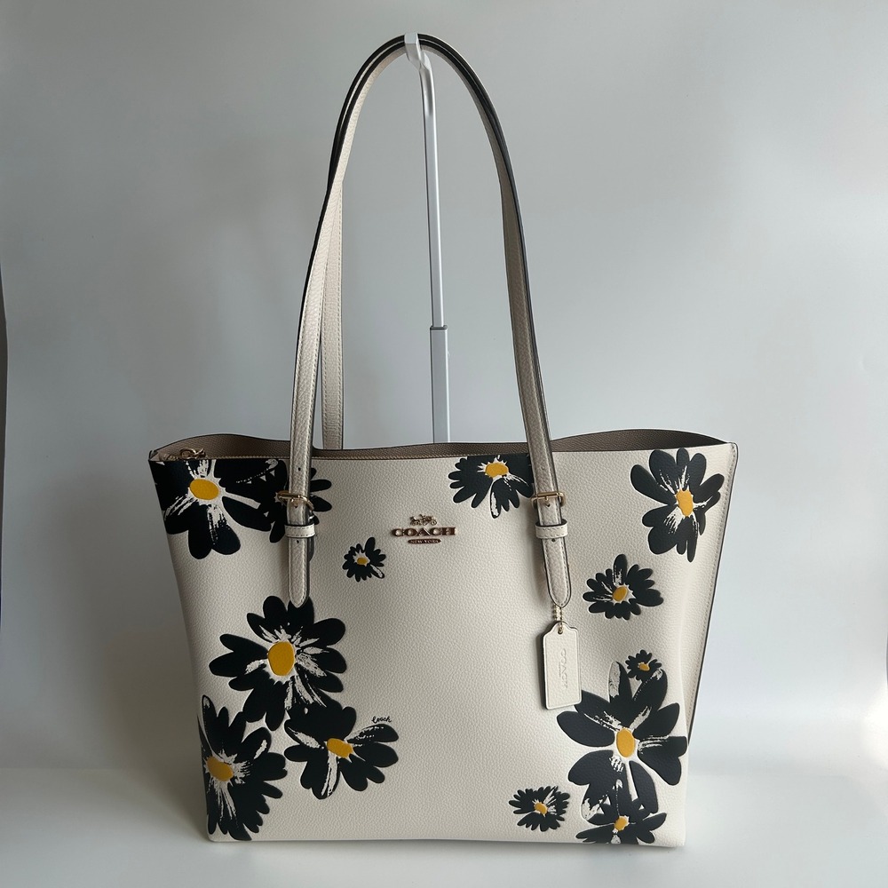 Coach Mollie Tote Chalk Multi Leather Floral Daisy Bag CZ593